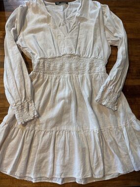 ZARA OYSTER WHITE LINEN BLEND DRESS Sz med (k1)